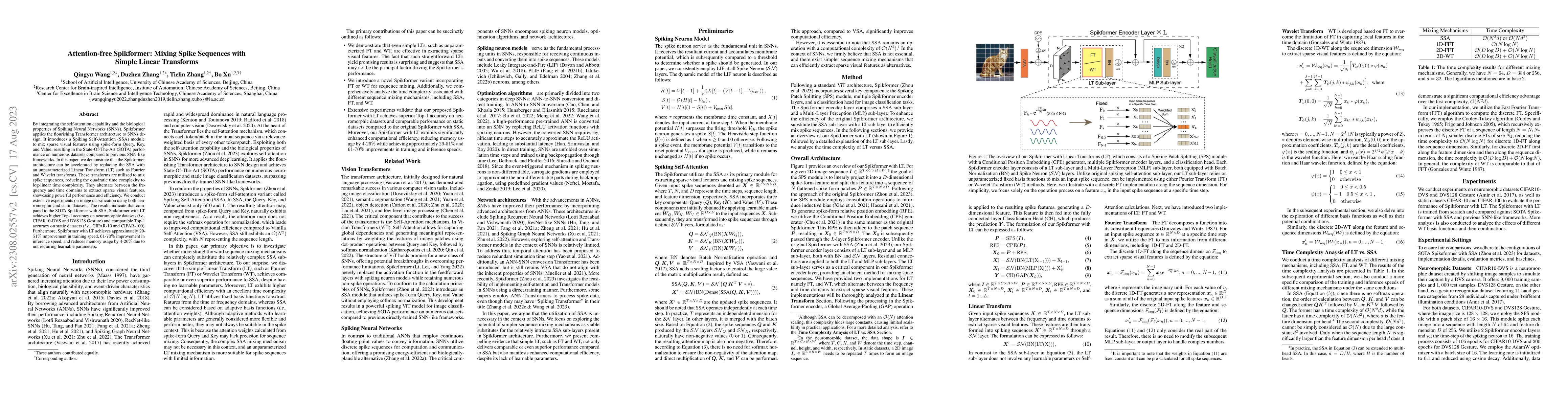 Thumbnail for Attention-free Spikformer: Mixing Spike Sequences with Simple Linear
  Transforms