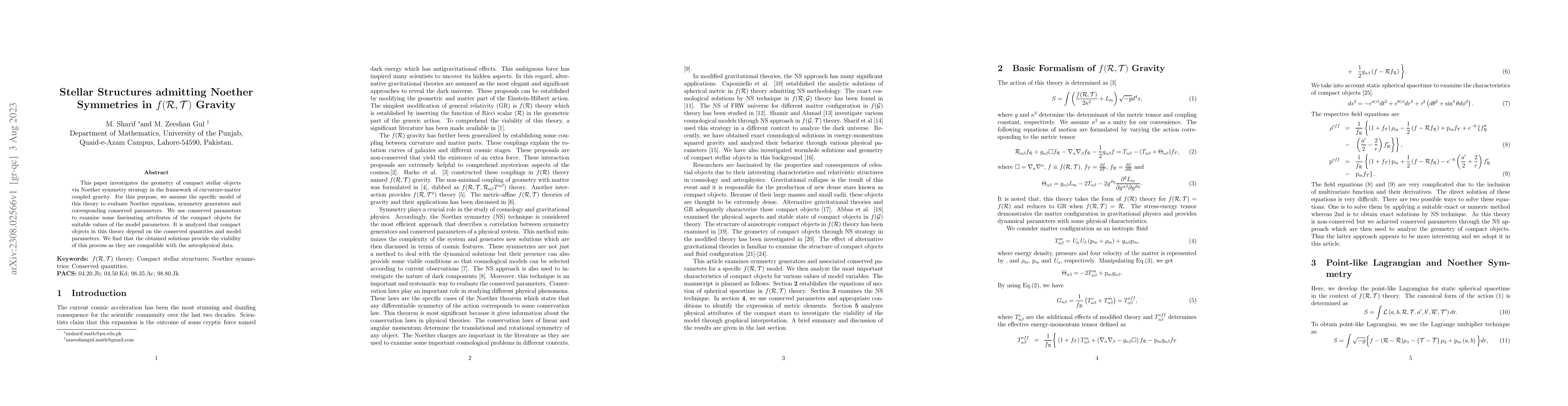 Thumbnail for Stellar Structures admitting Noether Symmetries in
  $f(\mathcal{R},\mathcal{T})$ Gravity