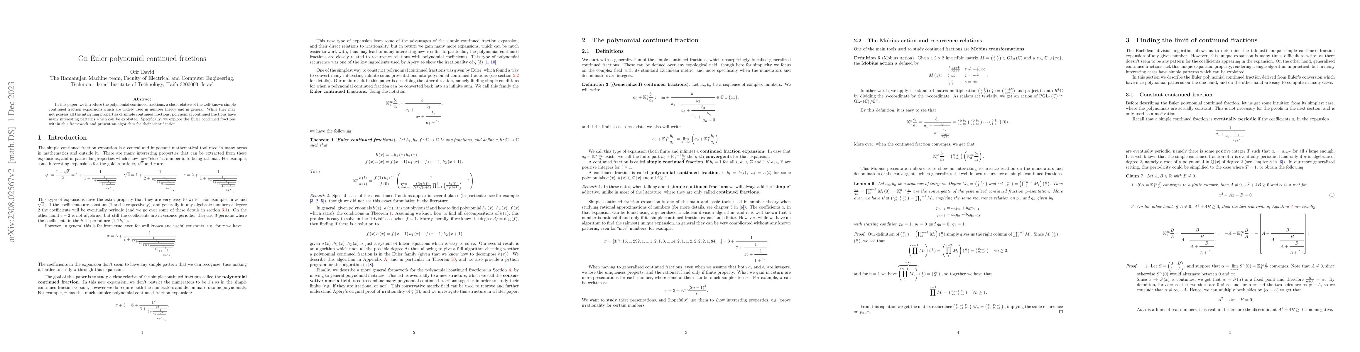 Thumbnail for On Euler polynomial continued fractions