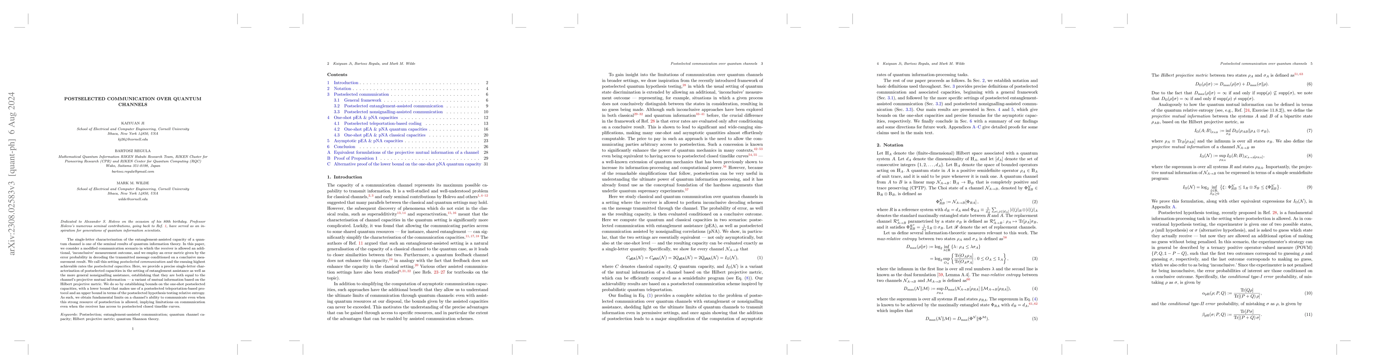 Thumbnail for Postselected communication over quantum channels