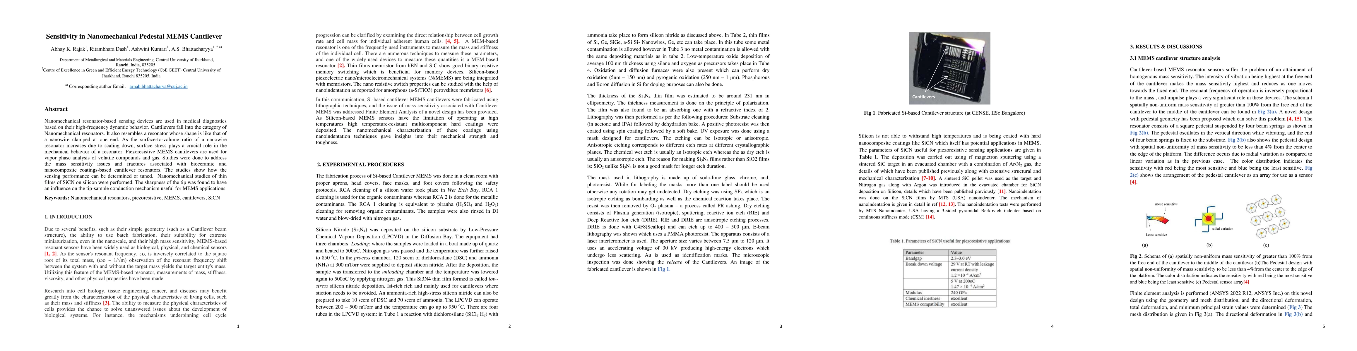 Thumbnail for Sensitivity in Nanomechanical Pedestal MEMS Cantilever