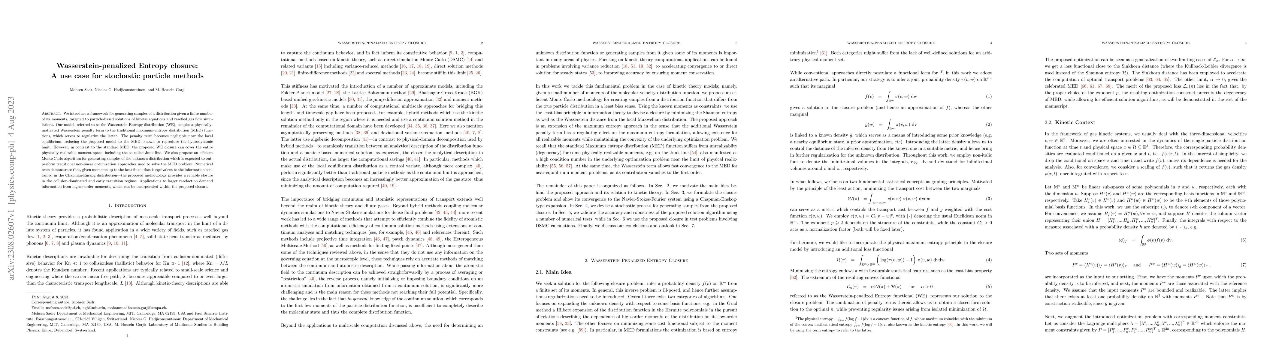 Thumbnail for Wasserstein-penalized Entropy closure: A use case for stochastic
  particle methods