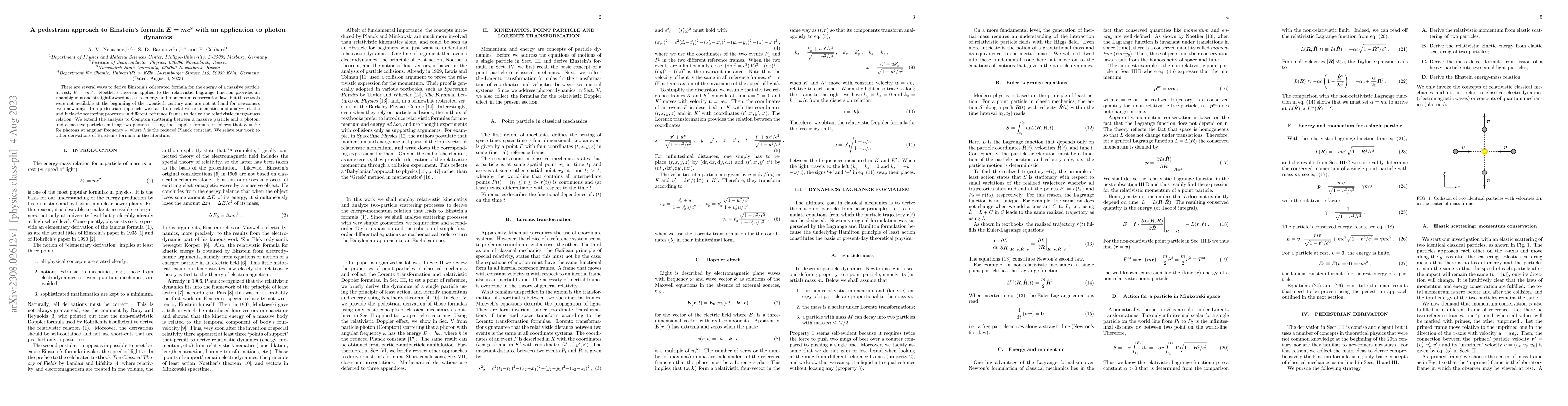 Thumbnail for A pedestrian approach to Einstein's formula $E=mc^2$ with an application
  to photon dynamics