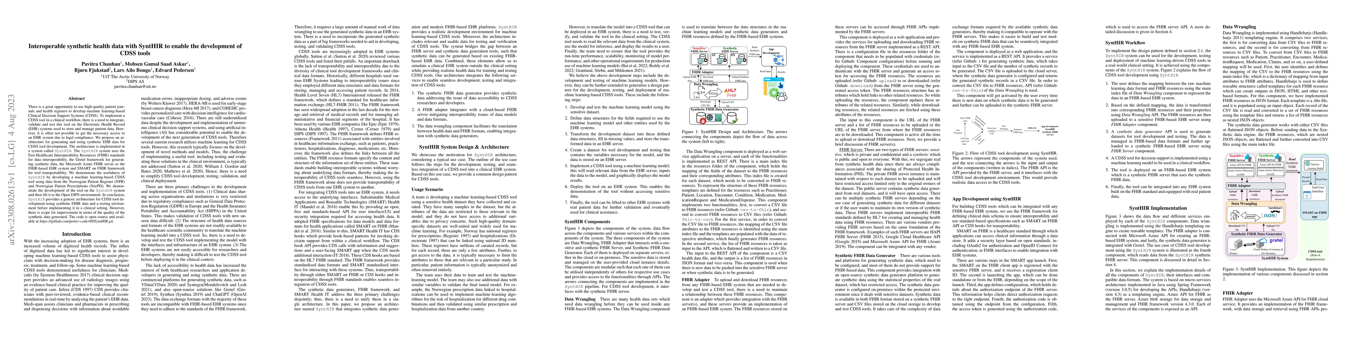 Thumbnail for Interoperable synthetic health data with SyntHIR to enable the
  development of CDSS tools