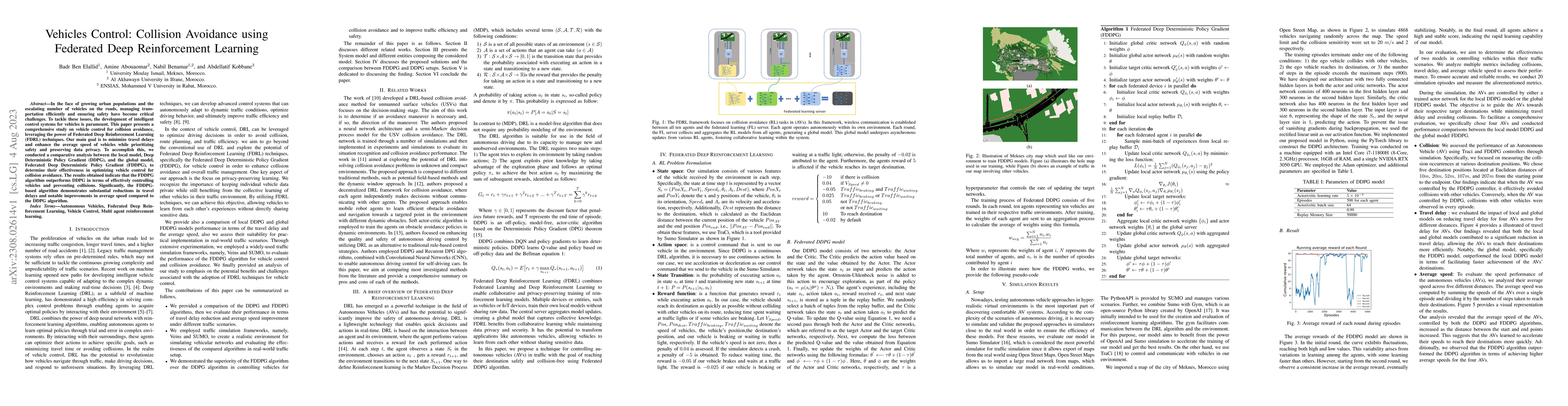 Thumbnail for Vehicles Control: Collision Avoidance using Federated Deep Reinforcement
  Learning