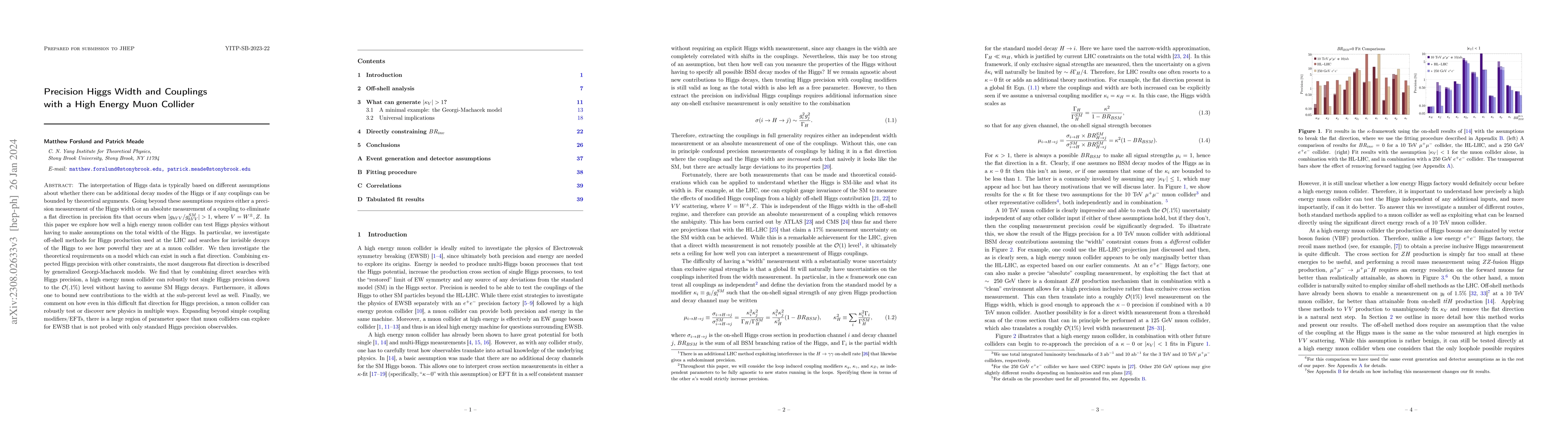 Thumbnail for Precision Higgs Width and Couplings with a High Energy Muon Collider