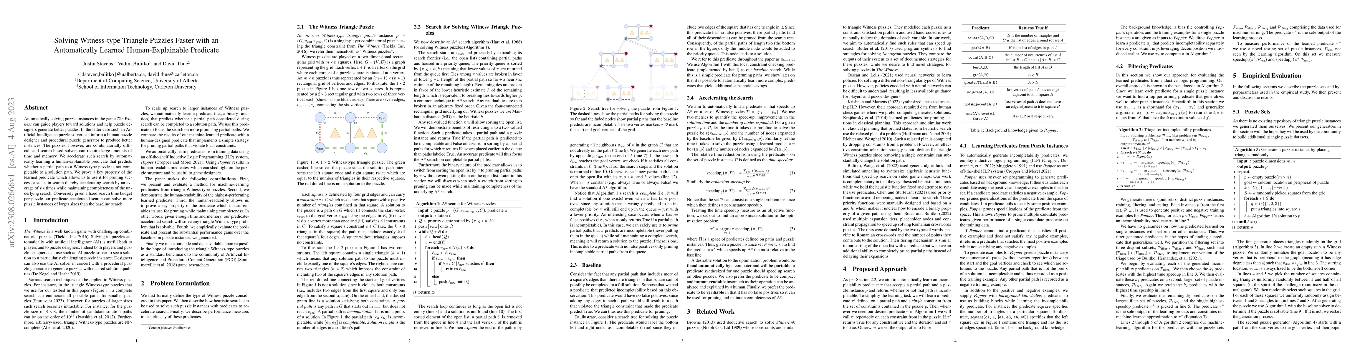 Thumbnail for Solving Witness-type Triangle Puzzles Faster with an Automatically
  Learned Human-Explainable Predicate