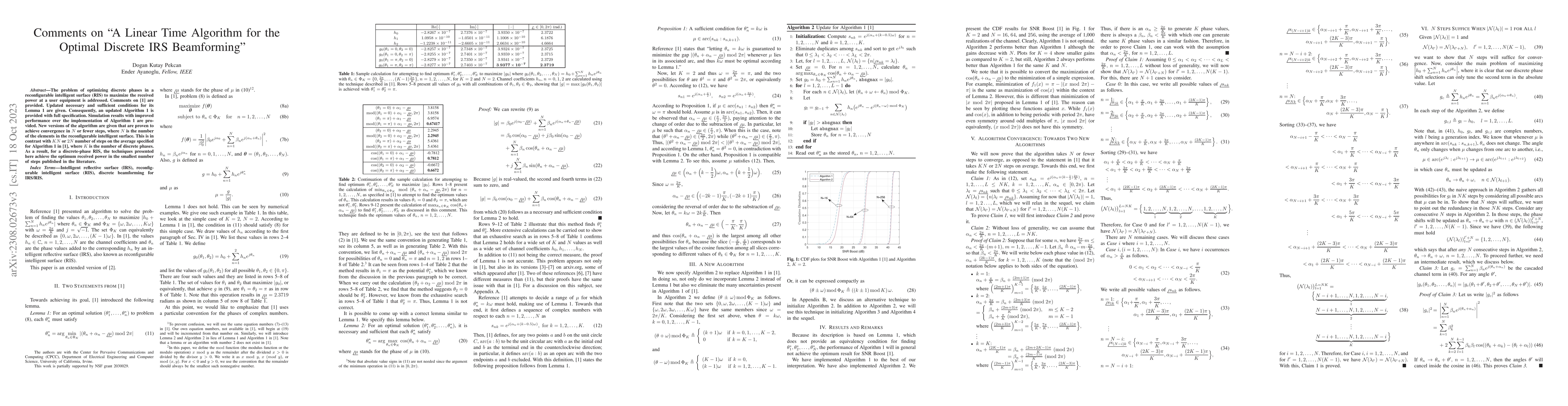 Thumbnail for Comments on "A Linear Time Algorithm for the Optimal Discrete IRS
  Beamforming"