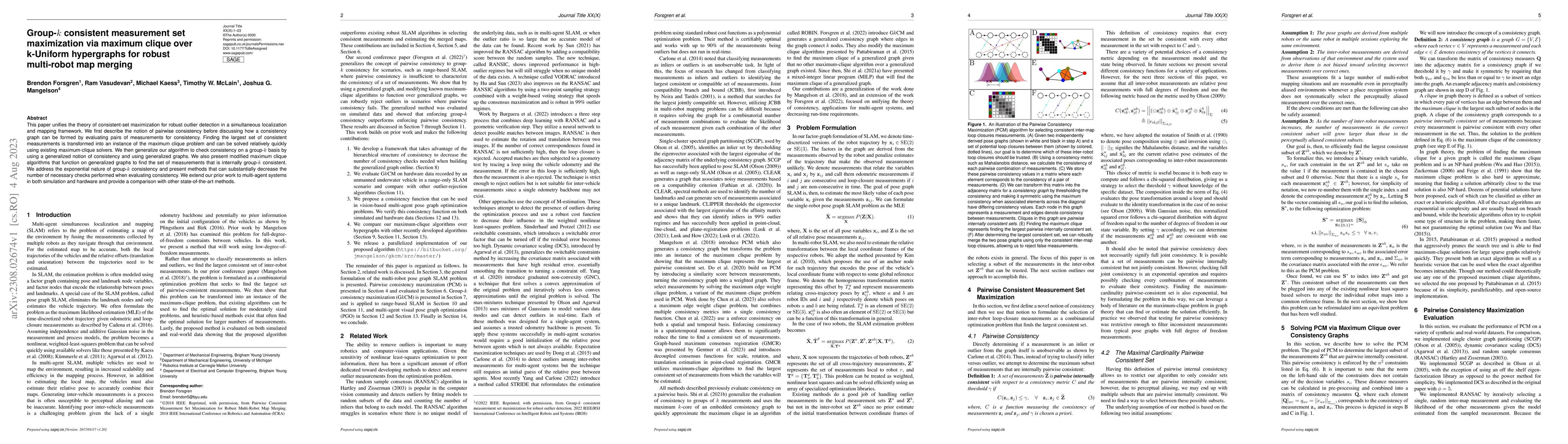 Thumbnail for Group-$k$ consistent measurement set maximization via maximum clique
  over k-Uniform hypergraphs for robust multi-robot map merging