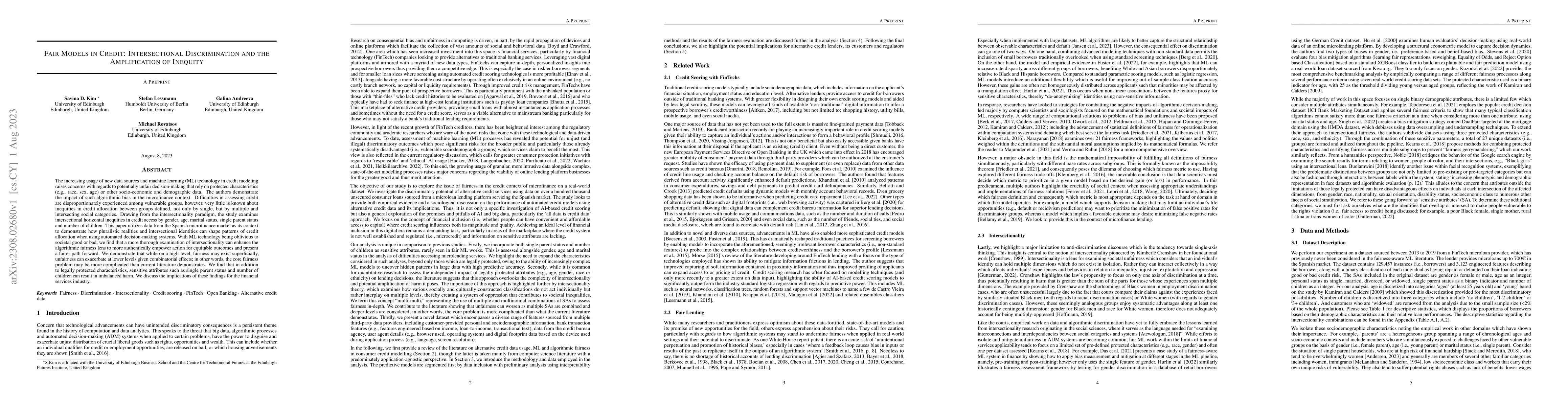 Thumbnail for Fair Models in Credit: Intersectional Discrimination and the
  Amplification of Inequity