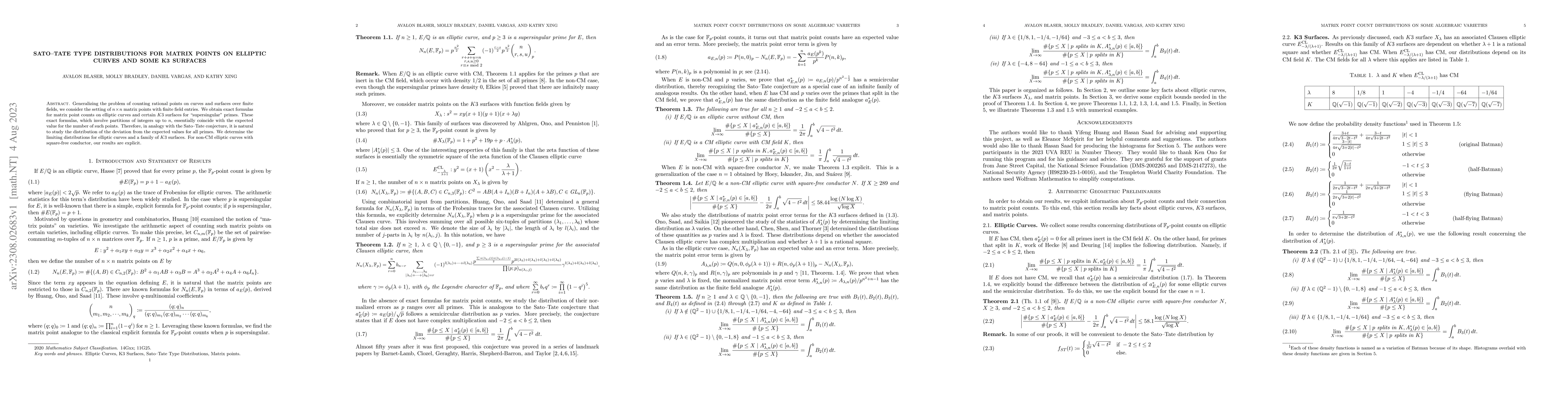 Thumbnail for Sato-Tate Type Distributions for Matrix Points on Elliptic Curves and
  Some $K3$ Surfaces