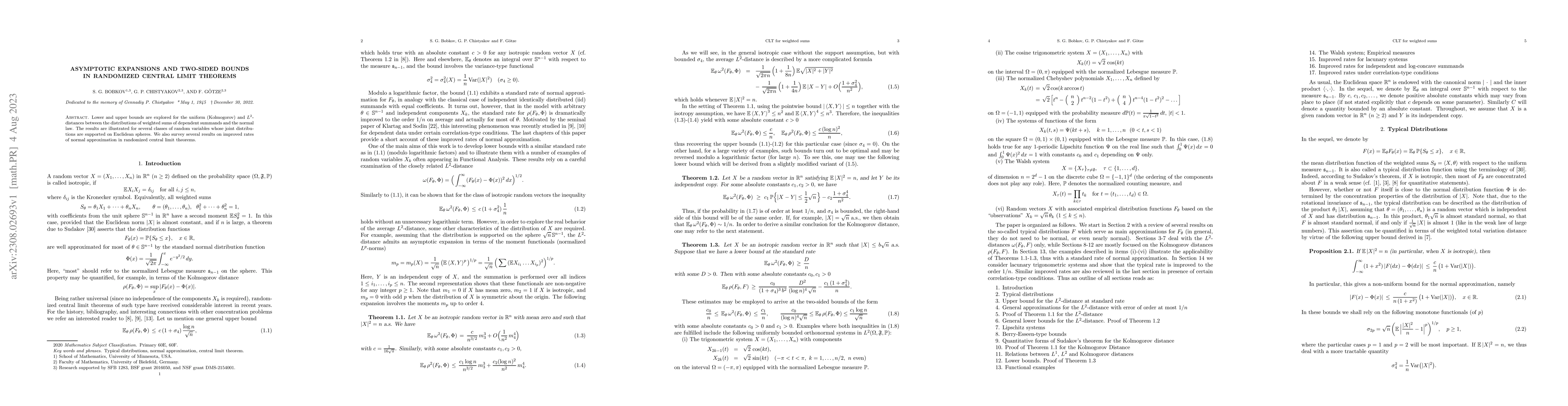 Thumbnail for Asymptotic Expansions and two-sided Bounds in Randomized Central Limit
  Theorems