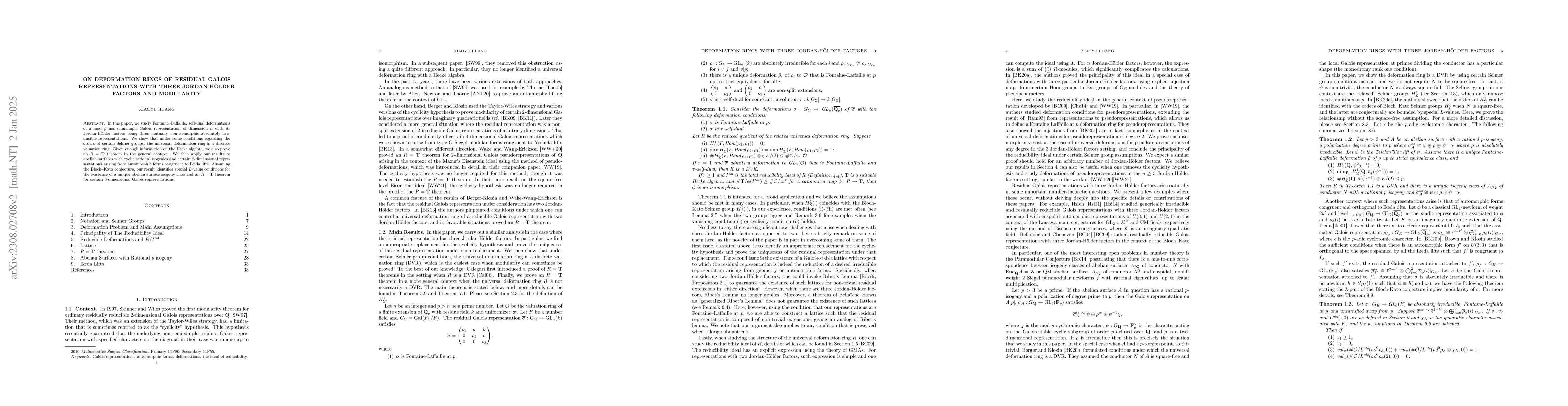 Thumbnail for On deformation rings of residual Galois representations with three
  Jordan-Holder factors and modularity