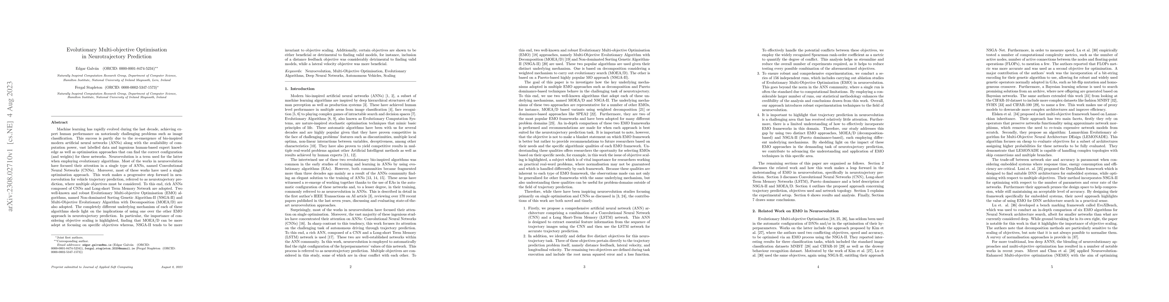 Thumbnail for Evolutionary Multi-objective Optimisation in Neurotrajectory Prediction