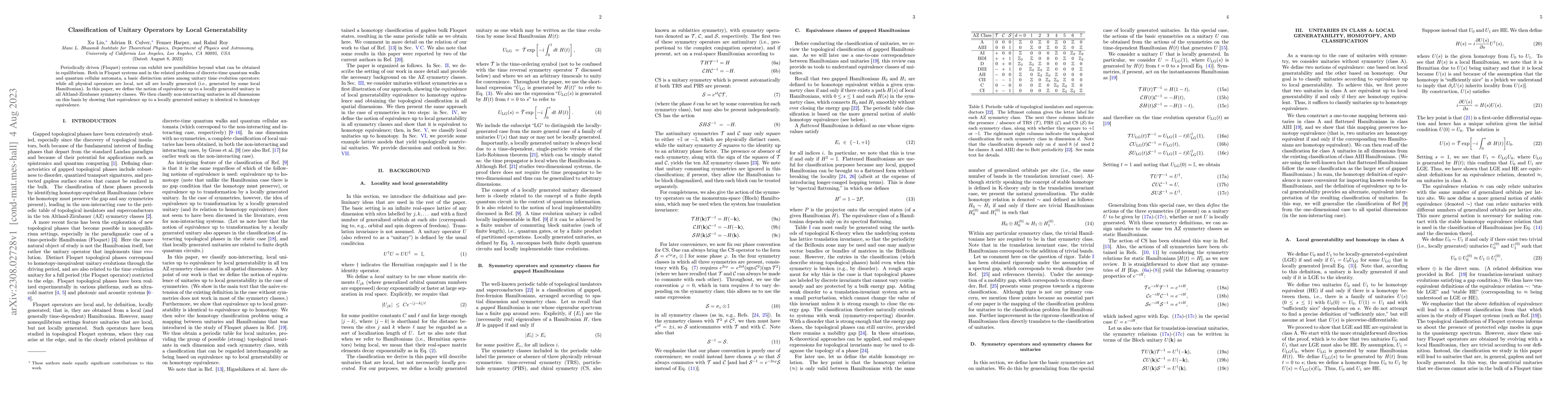Thumbnail for Classification of Unitary Operators by Local Generatability