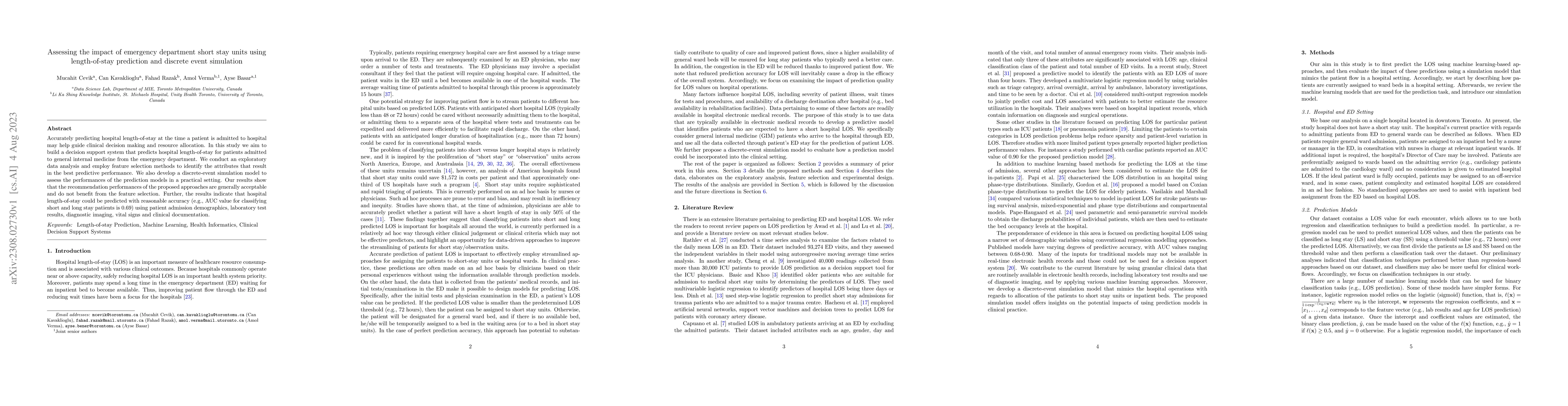 Thumbnail for Assessing the impact of emergency department short stay units using
  length-of-stay prediction and discrete event simulation