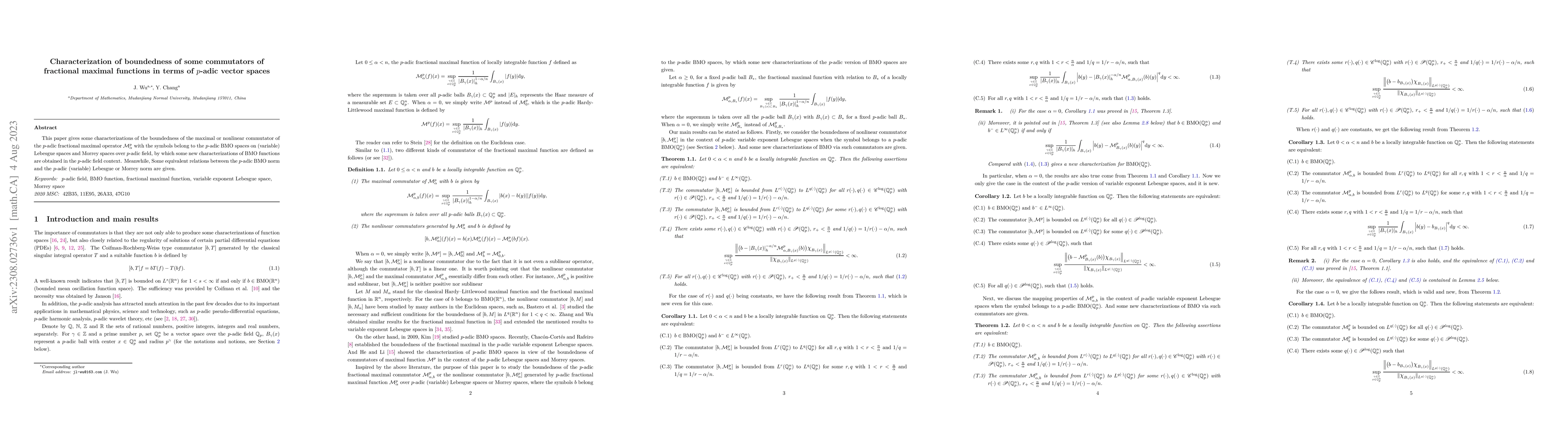 Thumbnail for Characterization of boundedness of some commutators of fractional
  maximal functions in terms of $p$-adic vector spaces