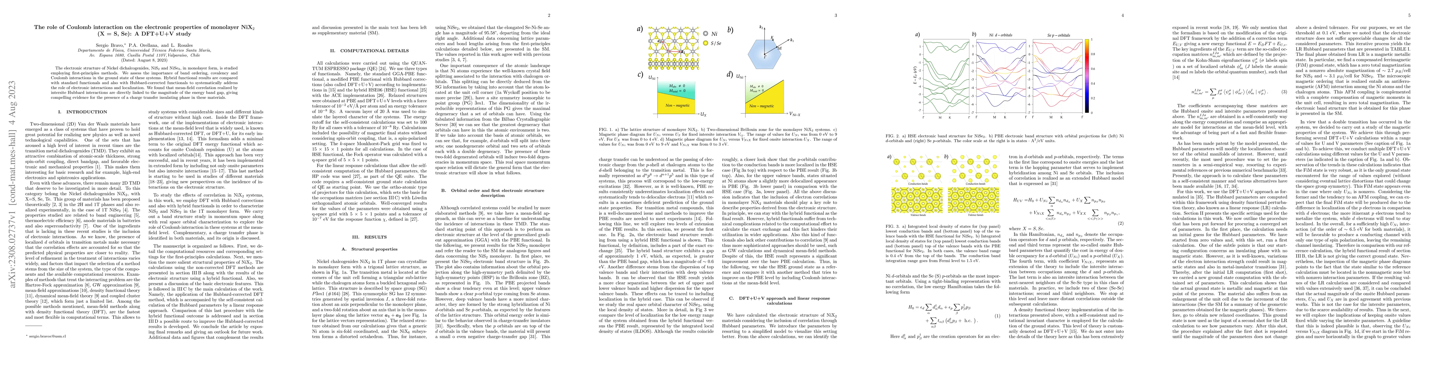 Thumbnail for The role of Coulomb interaction on the electronic properties of
  monolayer NiX$_2$ (X = S, Se): A DFT+U+V study
