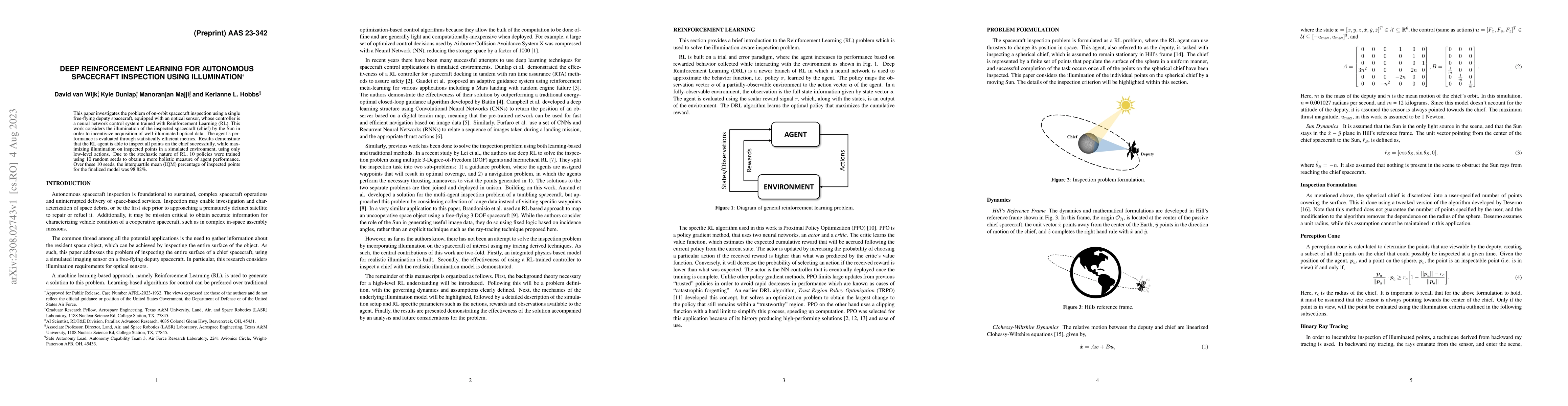 Thumbnail for Deep Reinforcement Learning for Autonomous Spacecraft Inspection using
  Illumination