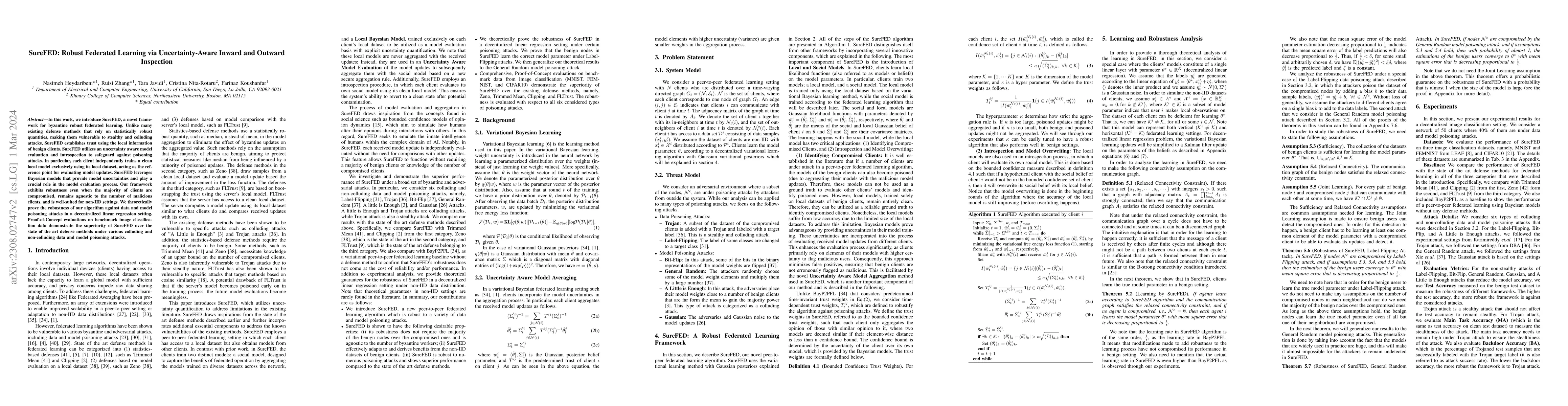Thumbnail for SureFED: Robust Federated Learning via Uncertainty-Aware Inward and
  Outward Inspection
