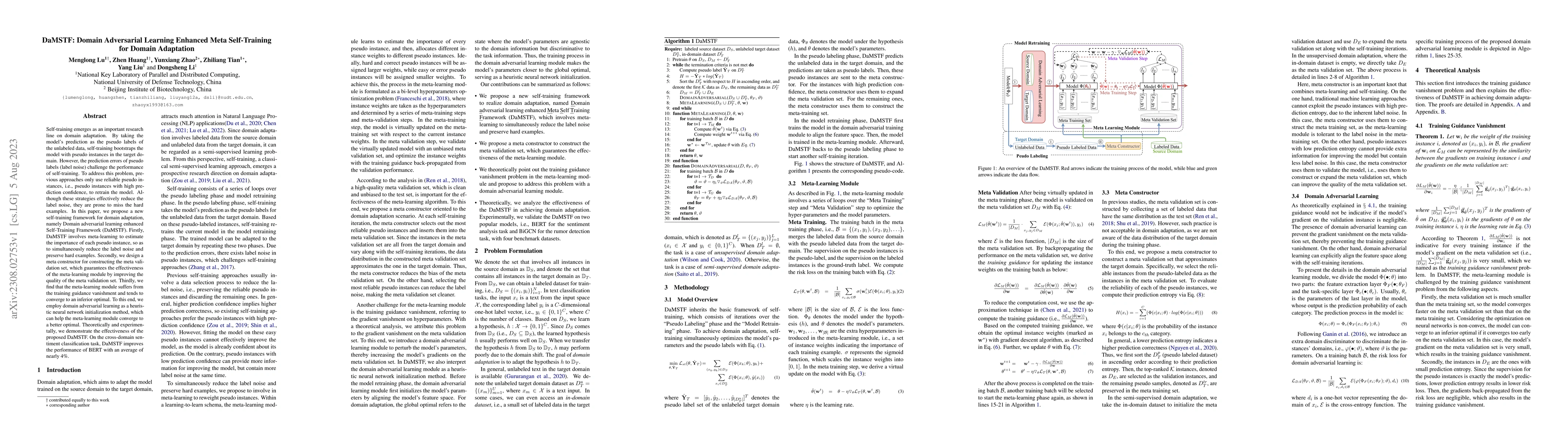 Thumbnail for DaMSTF: Domain Adversarial Learning Enhanced Meta Self-Training for
  Domain Adaptation