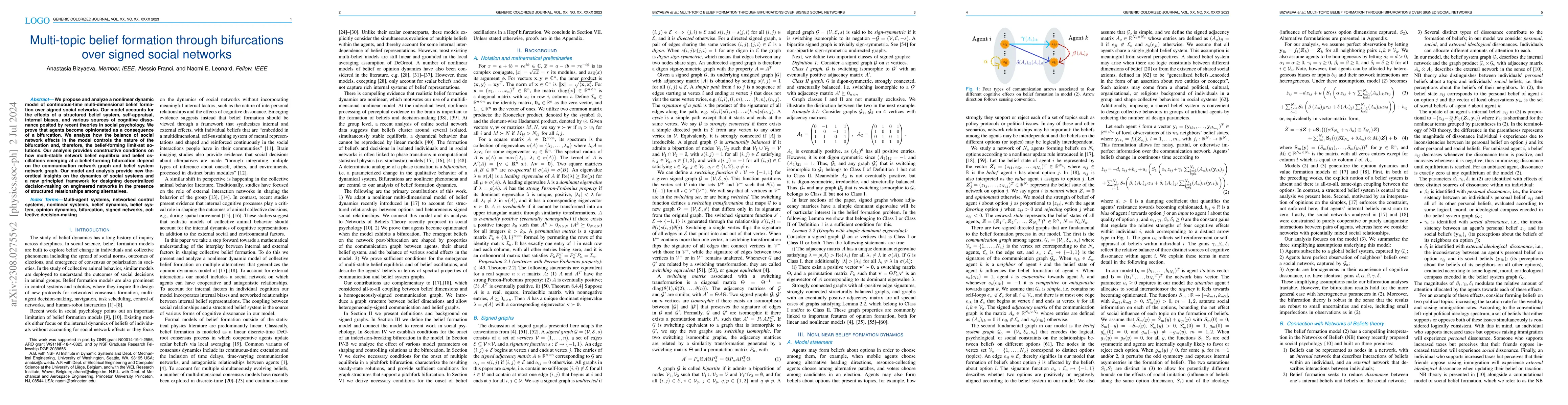 Thumbnail for Multi-topic belief formation through bifurcations over signed social
  networks