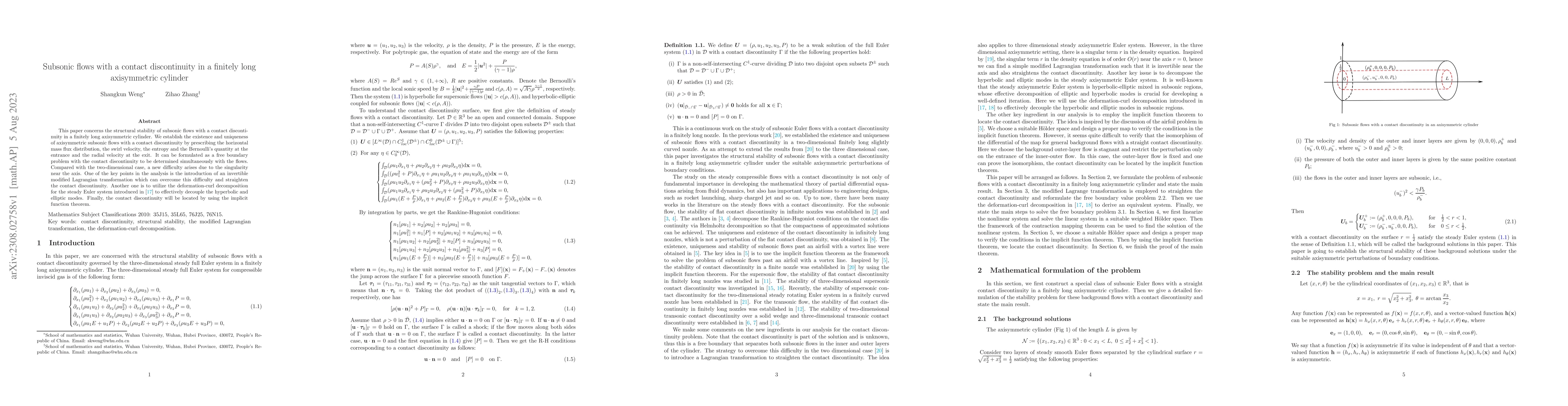 Thumbnail for Subsonic flows with a contact discontinuity in a finitely long
  axisymmetric cylinder