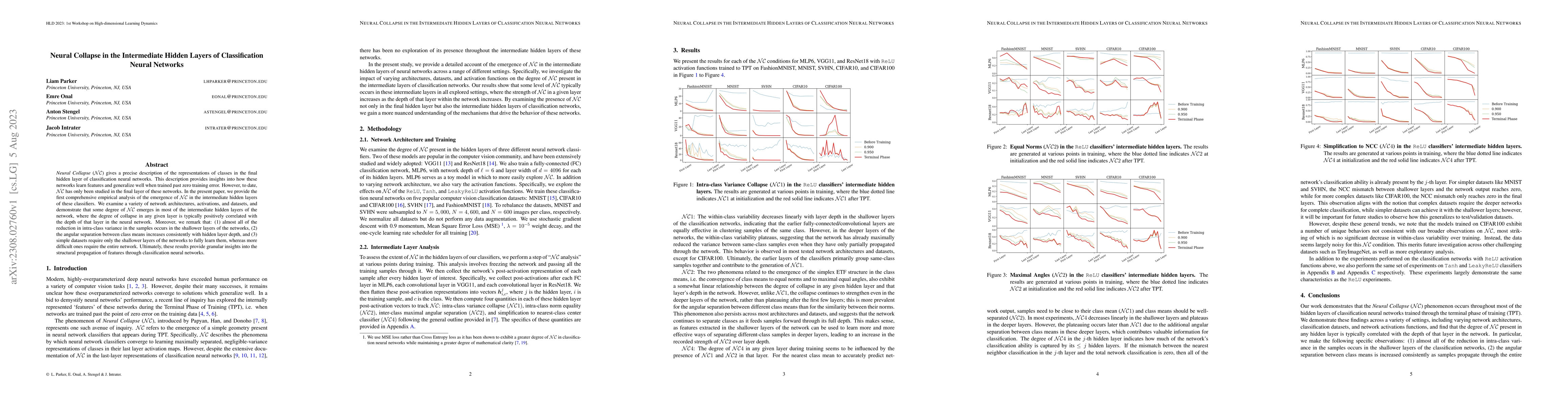 Thumbnail for Neural Collapse in the Intermediate Hidden Layers of Classification
  Neural Networks