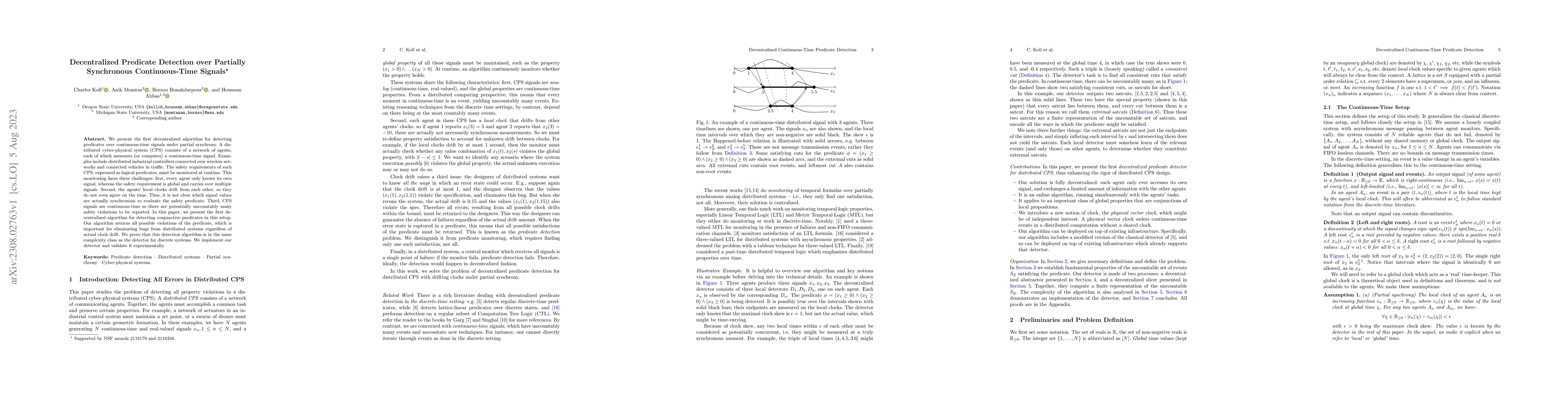 Thumbnail for Decentralized Predicate Detection over Partially Synchronous
  Continuous-Time Signals