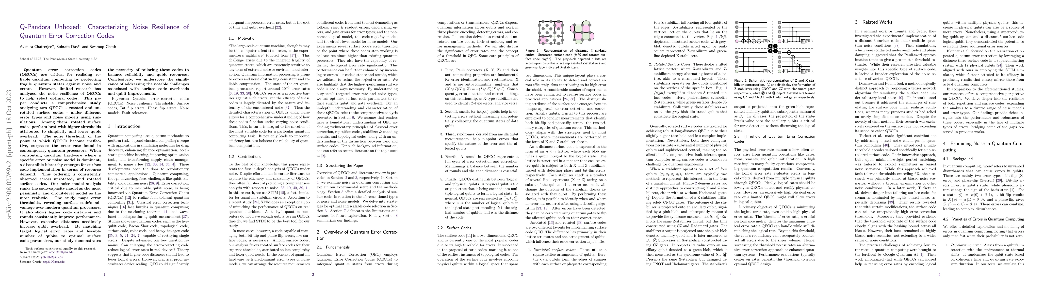 Thumbnail for Q-Pandora Unboxed: Characterizing Noise Resilience of Quantum Error
  Correction Codes