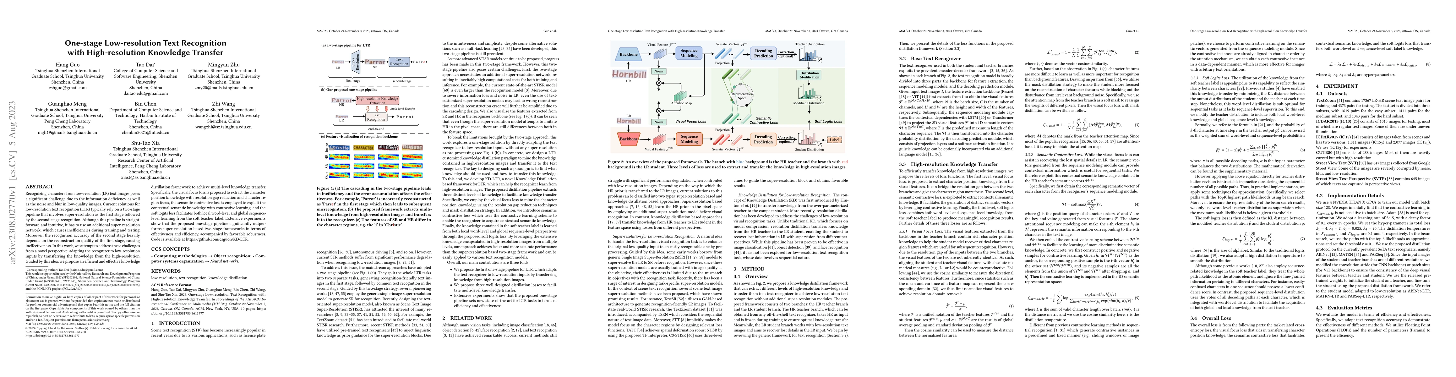 Thumbnail for One-stage Low-resolution Text Recognition with High-resolution Knowledge
  Transfer