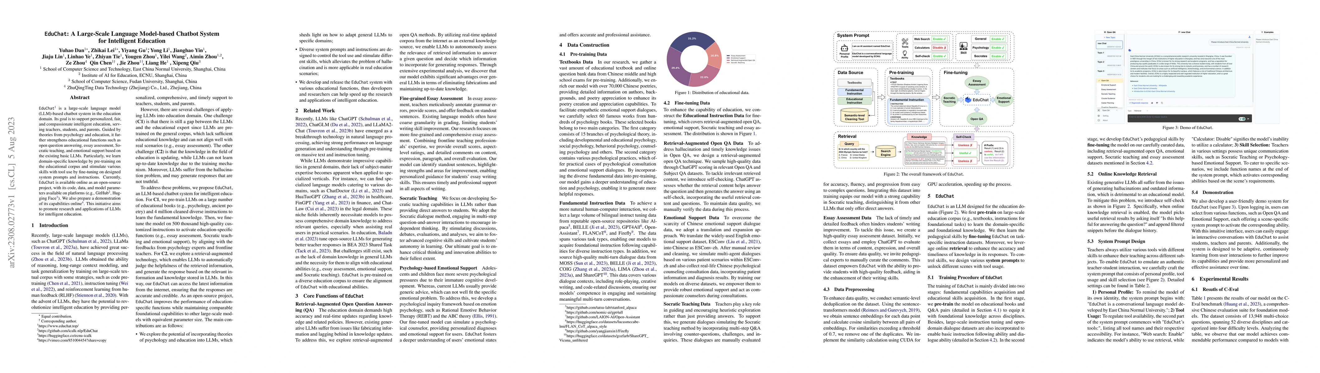 Thumbnail for EduChat: A Large-Scale Language Model-based Chatbot System for
  Intelligent Education