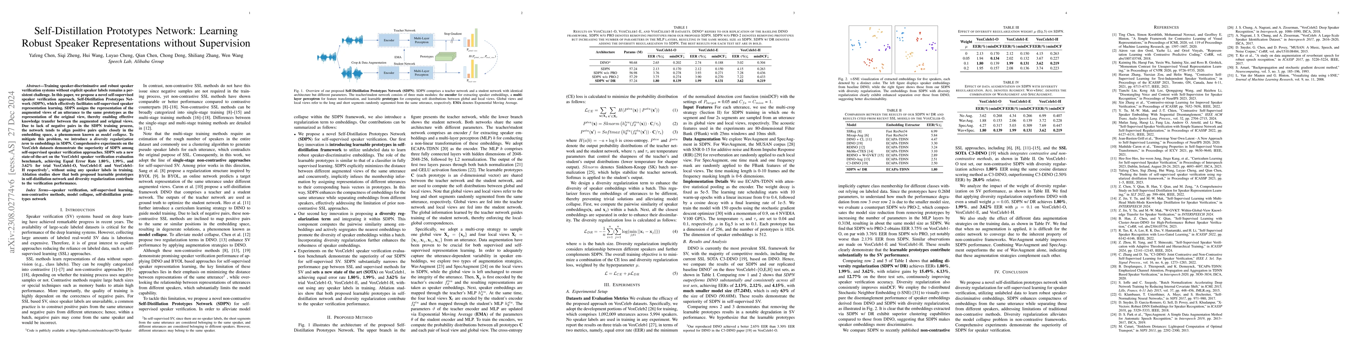 Thumbnail for Self-Distillation Prototypes Network: Learning Robust Speaker
  Representations without Supervision
