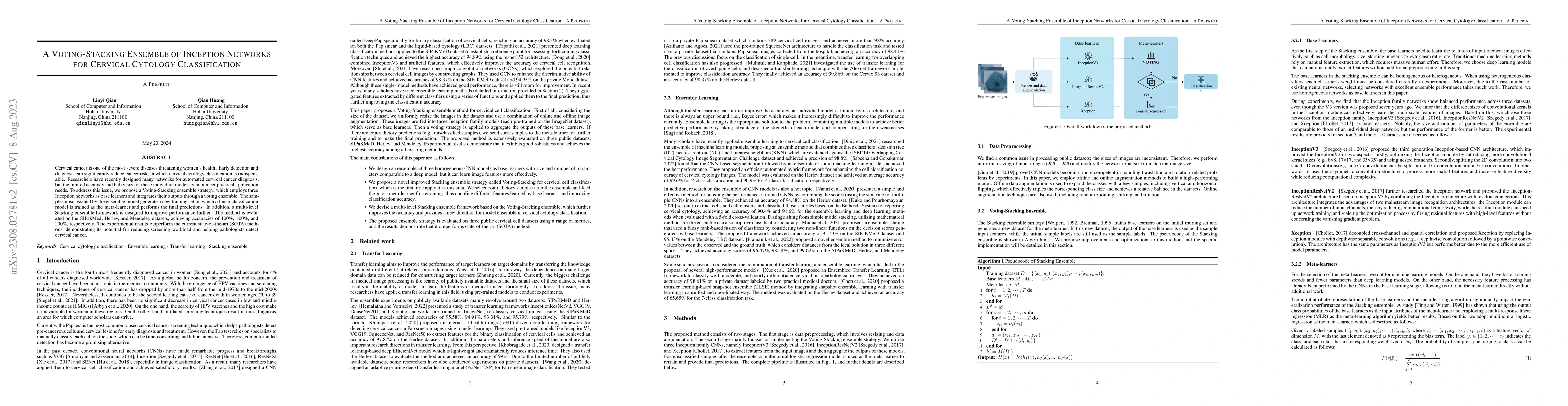 Thumbnail for A Voting-Stacking Ensemble of Inception Networks for Cervical Cytology
  Classification
