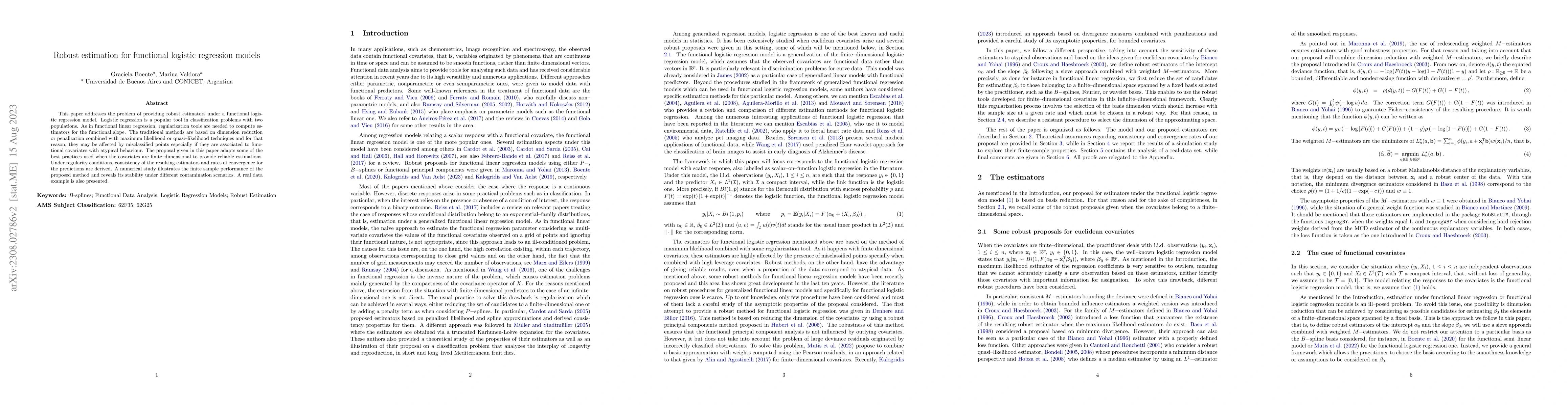 Thumbnail for Robust estimation for functional logistic regression models
