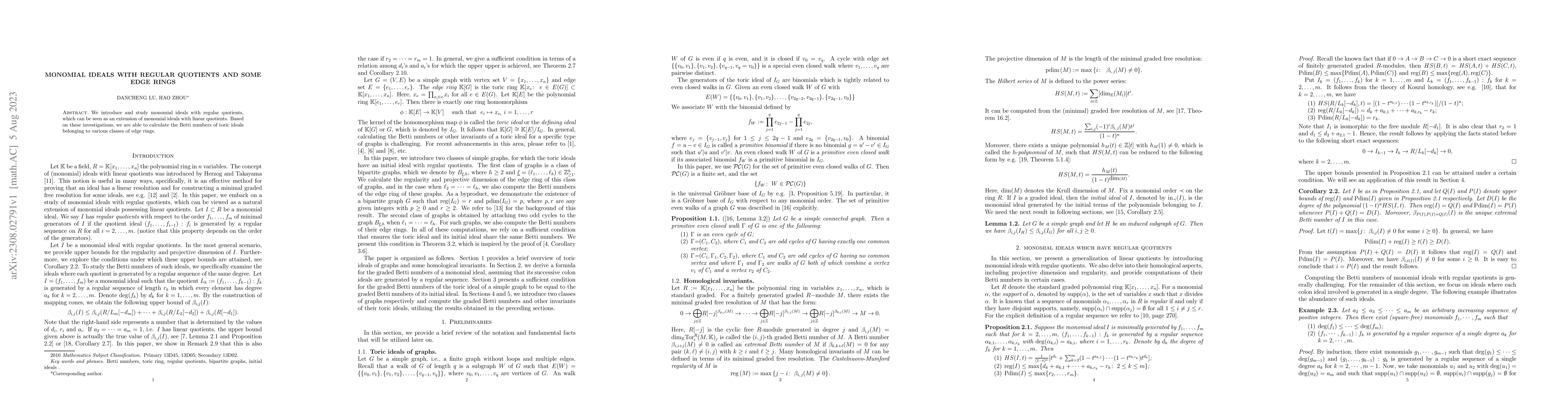 Thumbnail for Monomial ideals with regular quotients and some edge rings