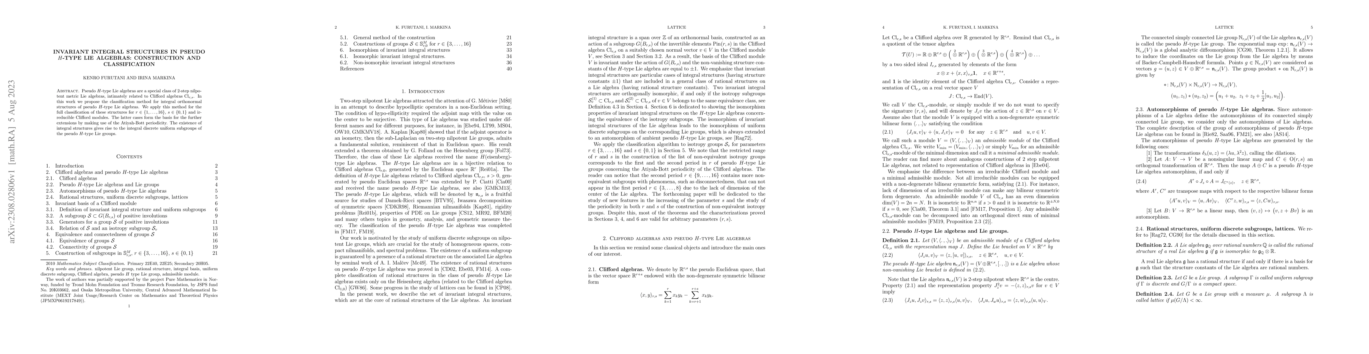 Thumbnail for Invariant integral structures in pseudo $H$-type Lie algebras:
  construction and classification