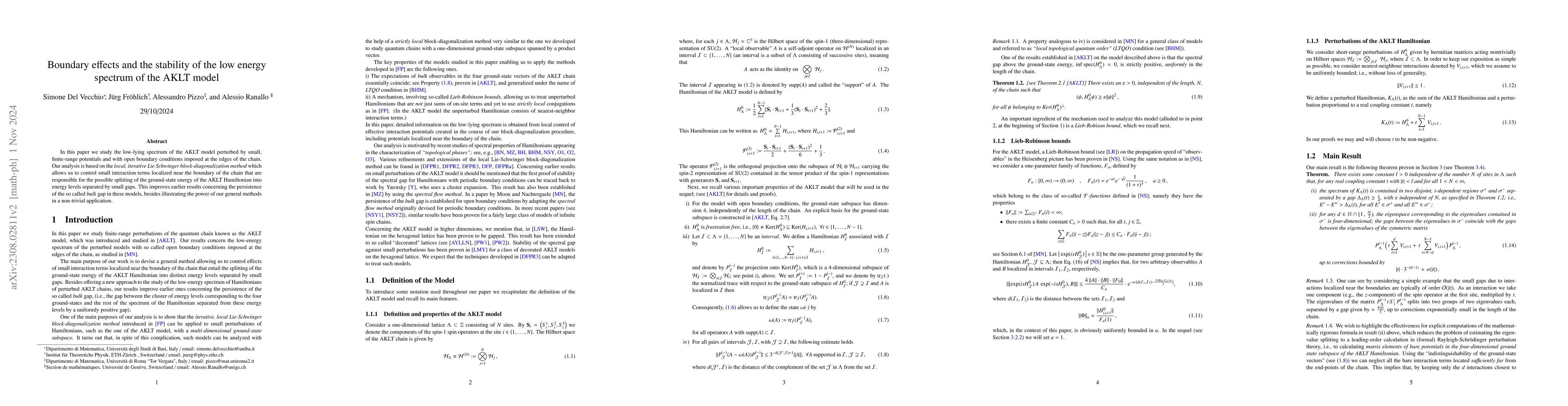 Thumbnail for Boundary effects and the stability of the low energy spectrum of the
  AKLT model
