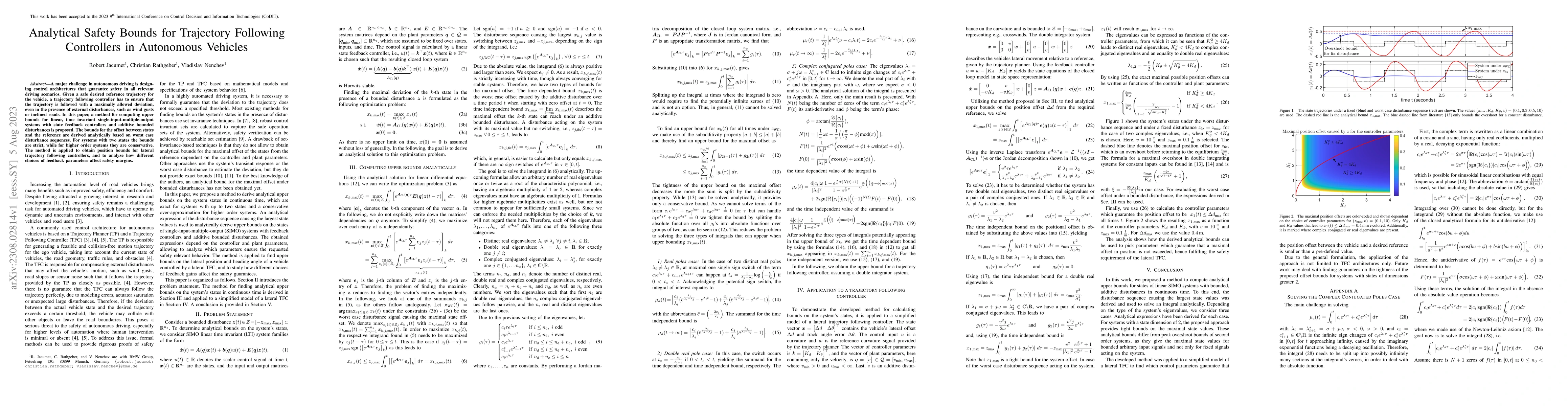 Thumbnail for Analytical Safety Bounds for Trajectory Following Controllers in
  Autonomous Vehicles