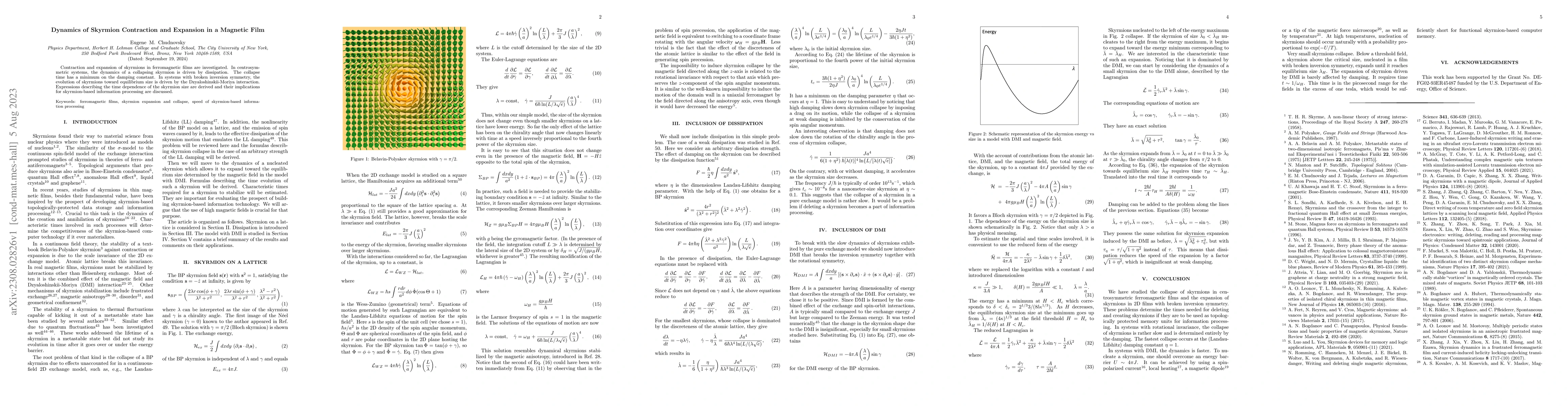 Thumbnail for Dynamics of Skyrmion Contraction and Expansion in a Magnetic Film