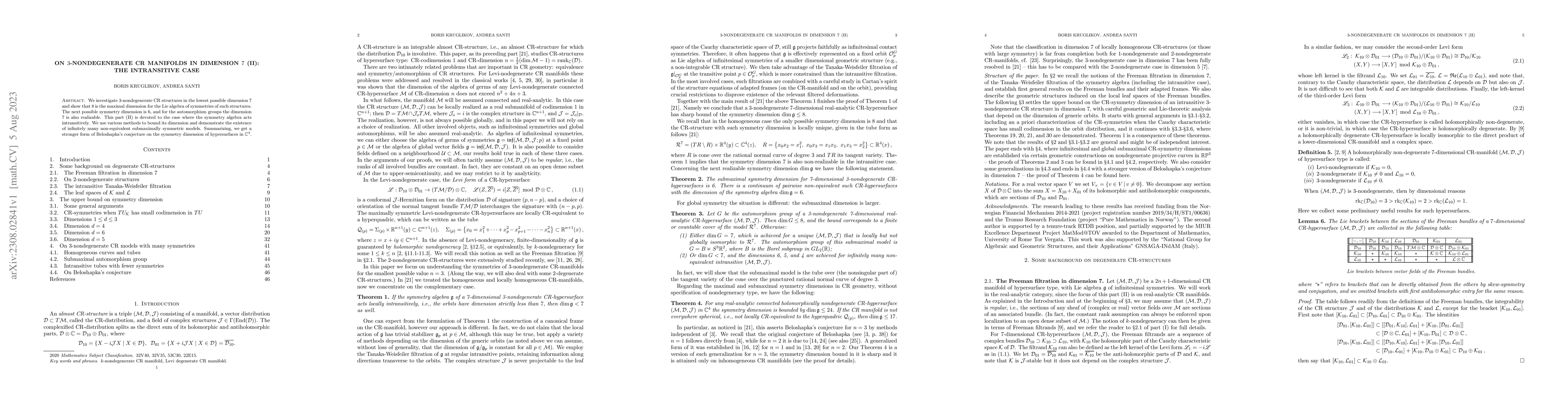 Thumbnail for On 3-nondegenerate CR manifolds in dimension 7 (II): the intransitive
  case