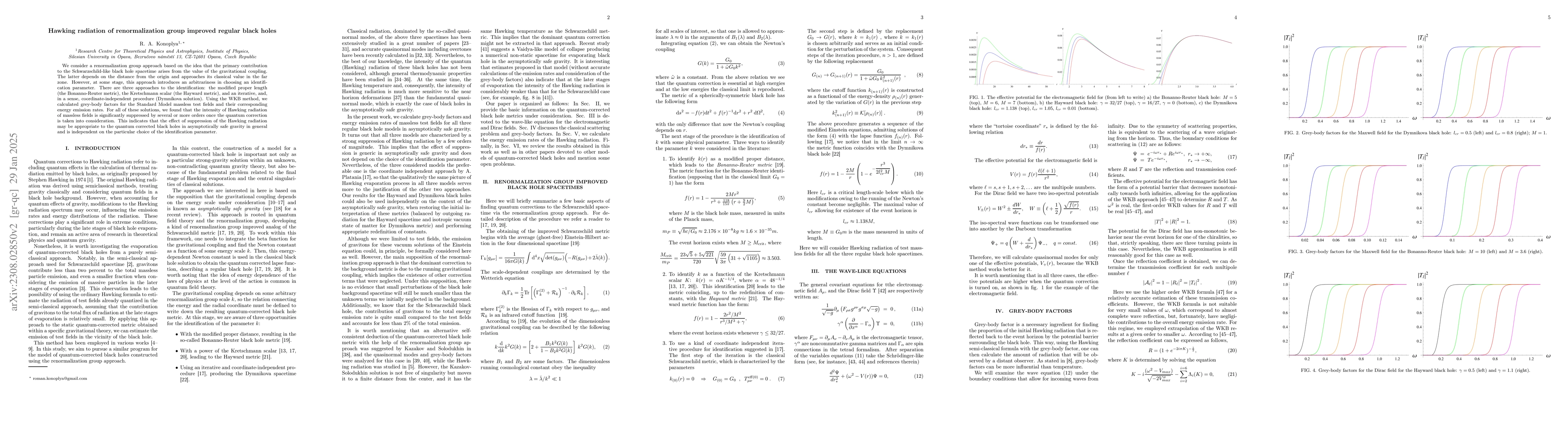 Thumbnail for Hawking radiation of renormalization group improved regular black holes