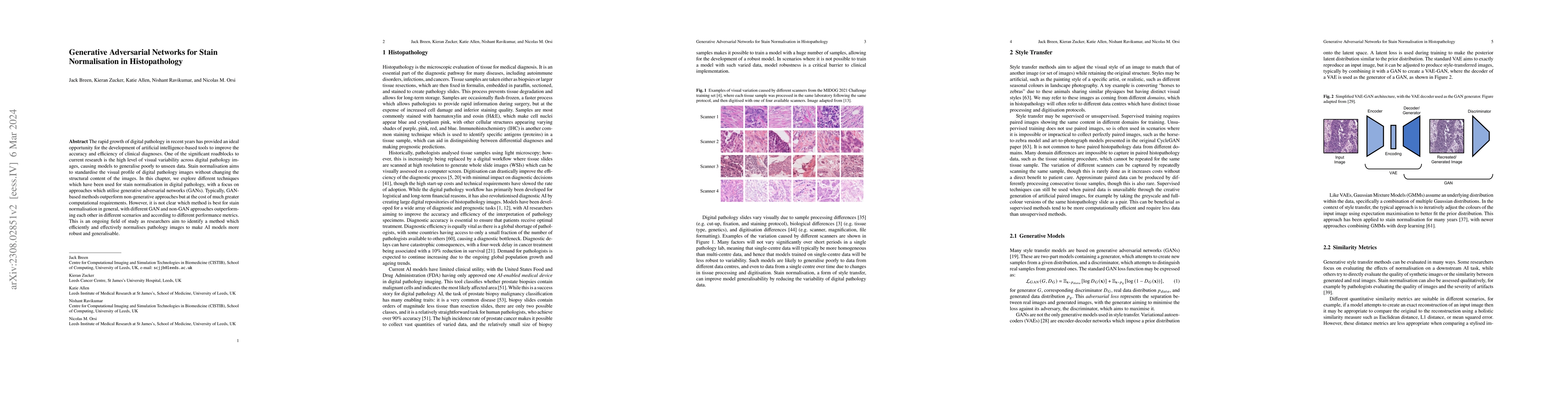 Thumbnail for Generative Adversarial Networks for Stain Normalisation in
  Histopathology