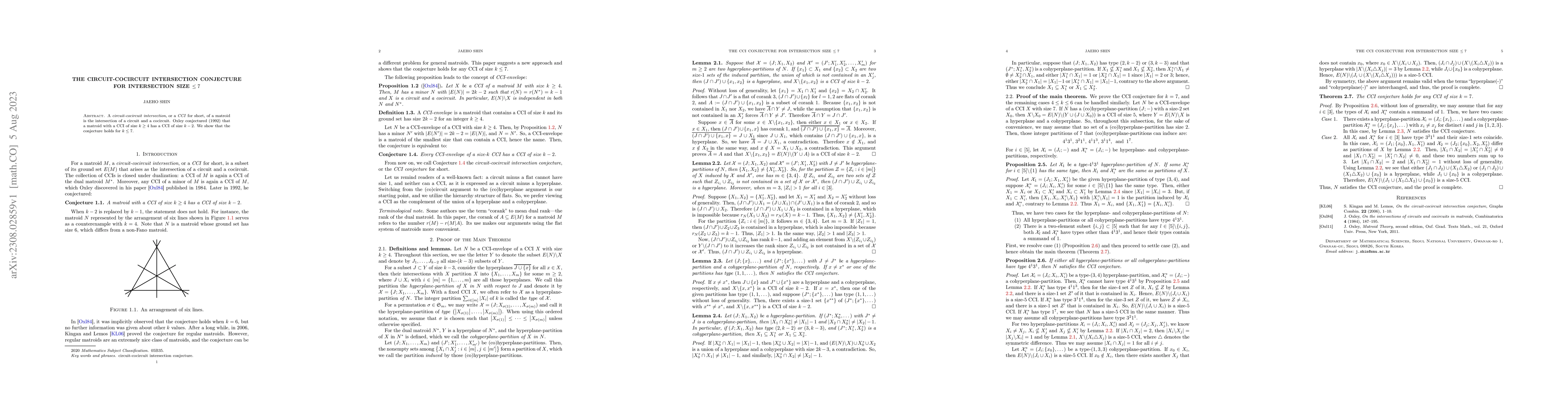 Thumbnail for The Circuit-Cocircuit Intersection Conjecture for Intersection Size
  $\le7$