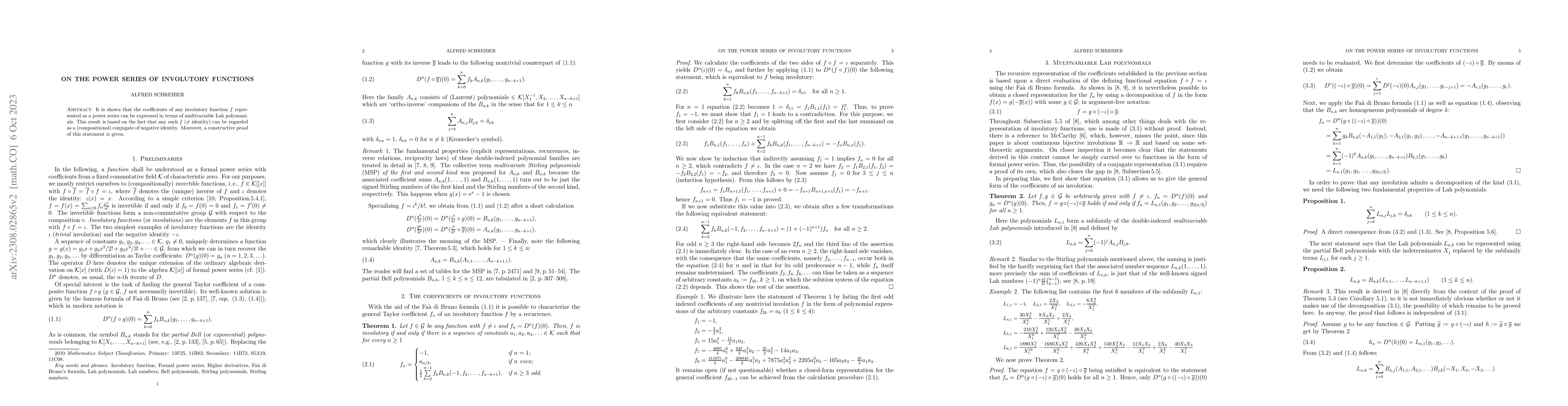 Thumbnail for On the power series of involutory functions