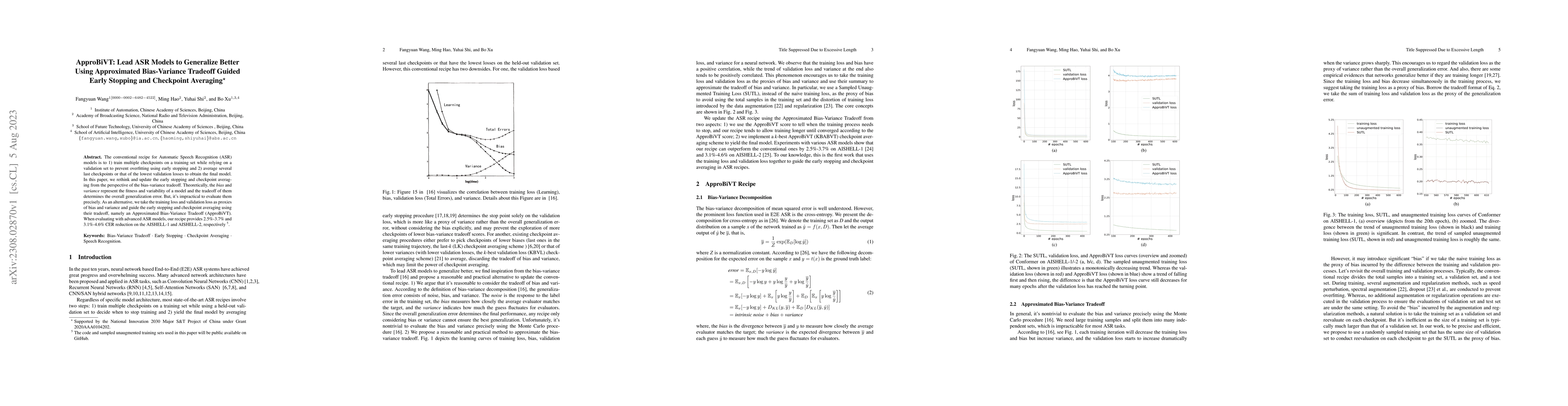 Thumbnail for ApproBiVT: Lead ASR Models to Generalize Better Using Approximated
  Bias-Variance Tradeoff Guided Early Stopping and Checkpoint Averaging