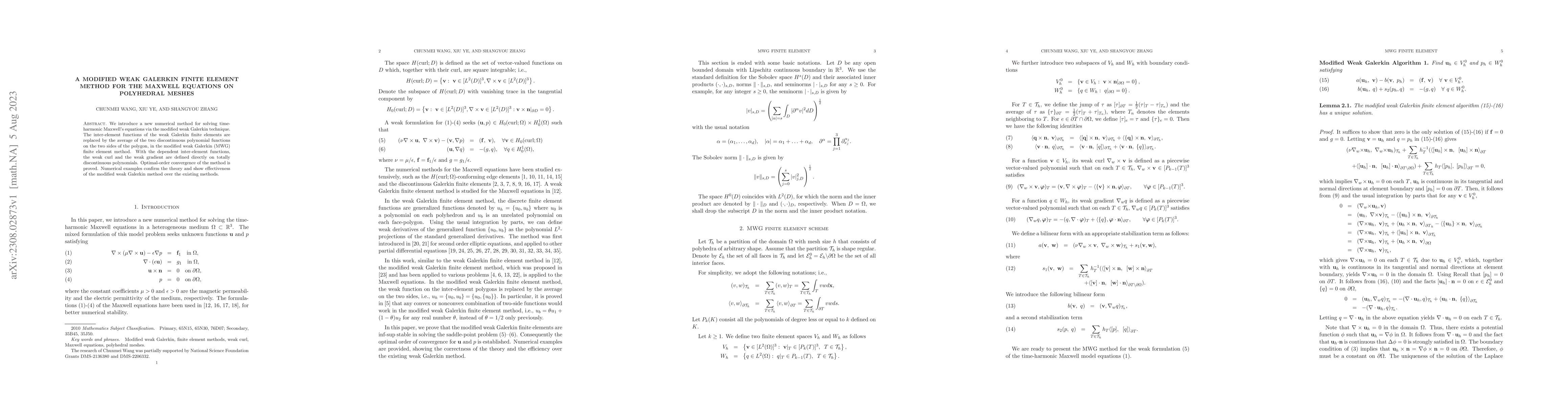 Thumbnail for A Modified weak Galerkin finite element method for the Maxwell equations
  on polyhedral meshes