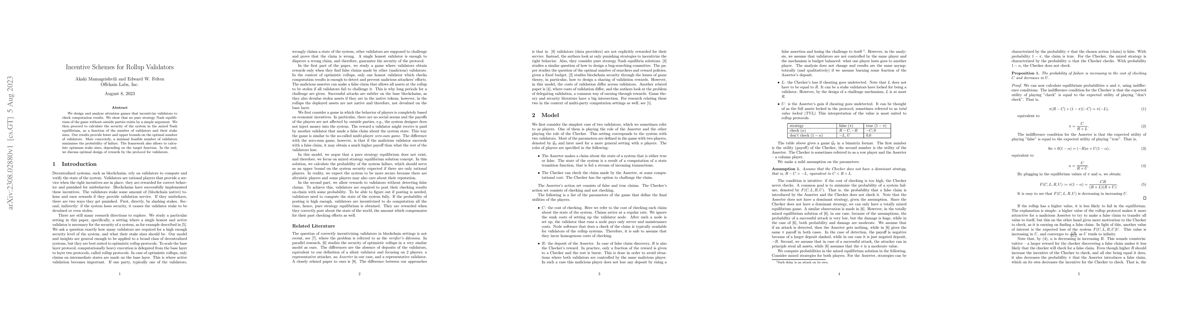 Thumbnail for Incentive Schemes for Rollup Validators