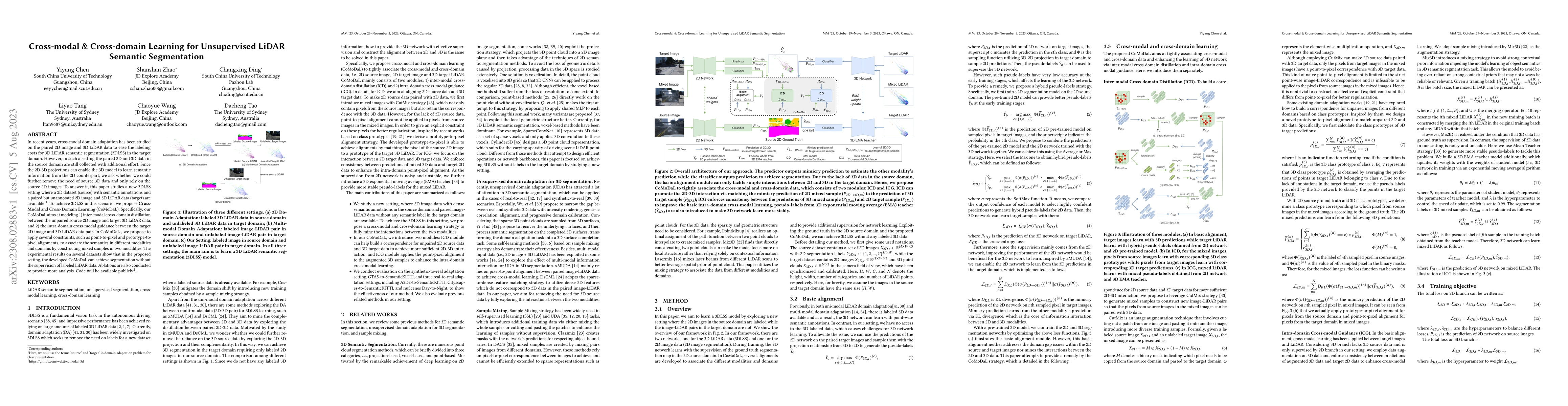 Thumbnail for Cross-modal & Cross-domain Learning for Unsupervised LiDAR Semantic
  Segmentation