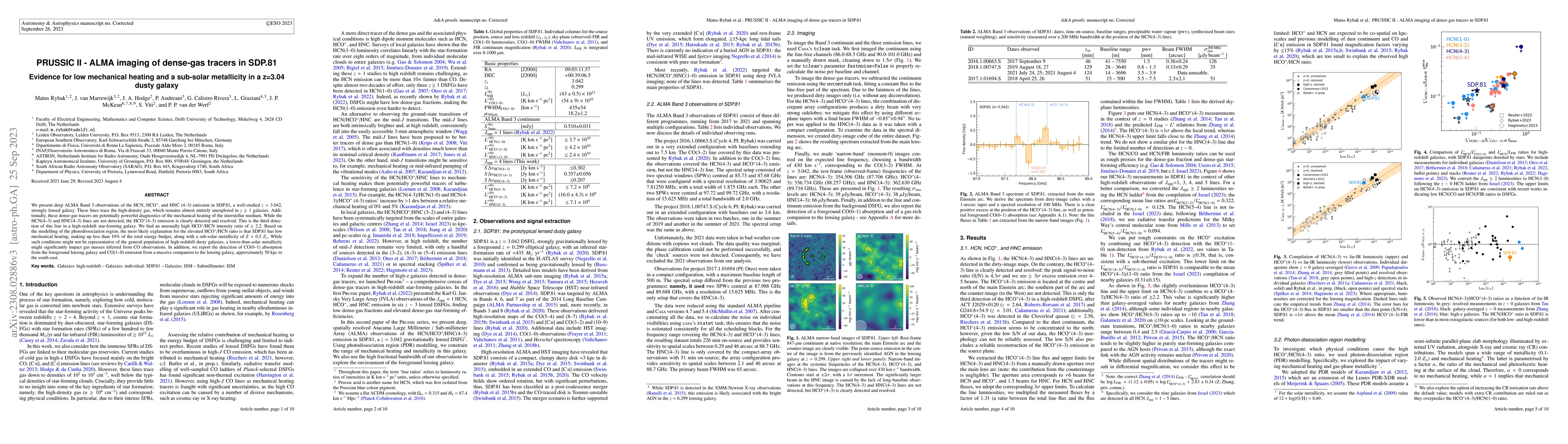 Thumbnail for PRUSSIC II -- ALMA imaging of dense-gas tracers in SDP.81: Evidence for
  low mechanical heating and a sub-solar metallicity in a z=3.04 dusty galaxy